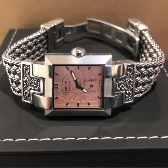 LOIS HILL Pink Face Sterling Silver Thai Weave Bracelet Swiss Watch - Picture 3 of 12